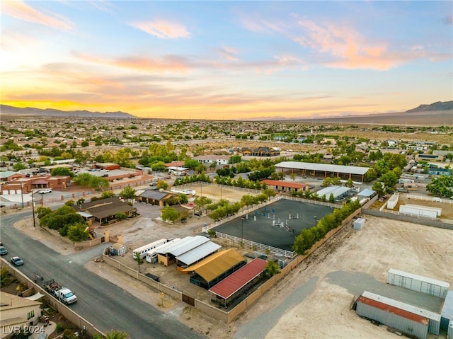 aerial view at dusk with a mountain view