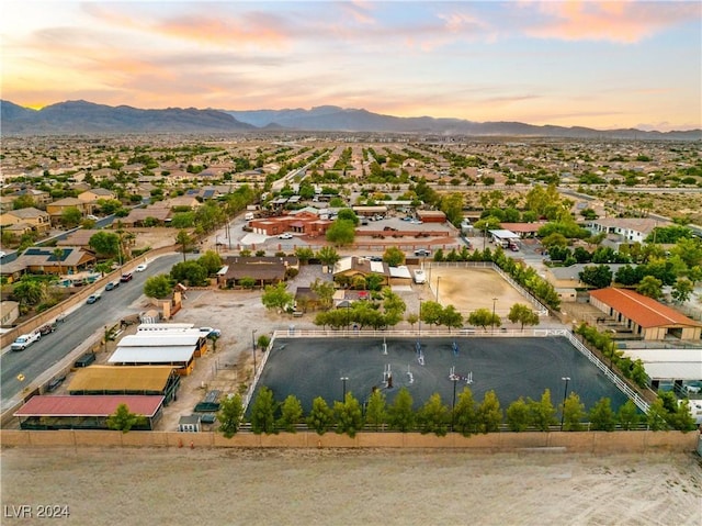 aerial view at dusk with a mountain view