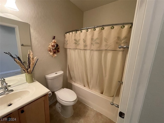 full bathroom with tile patterned flooring, vanity, toilet, and shower / bath combo