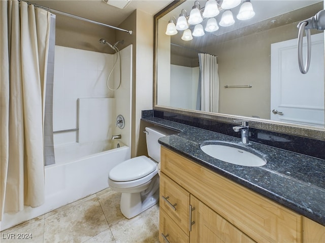 full bathroom featuring vanity, toilet, shower / bath combination with curtain, and tile patterned flooring