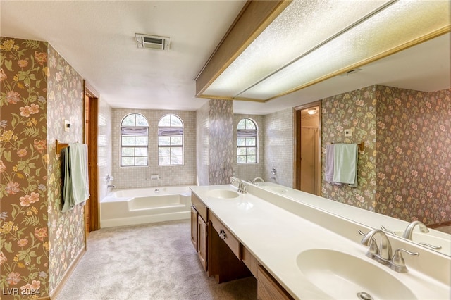 bathroom featuring a washtub and vanity