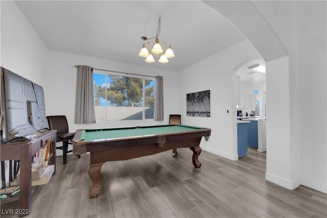 game room with pool table and light wood-type flooring