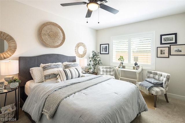 bedroom featuring carpet flooring and ceiling fan