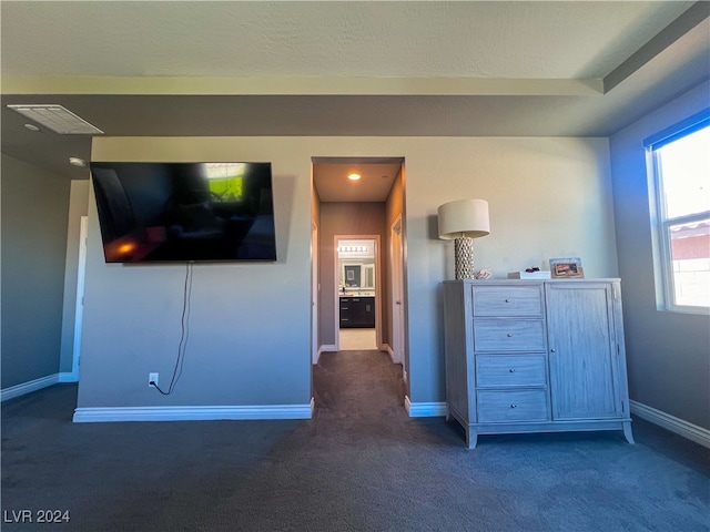 interior space with dark colored carpet