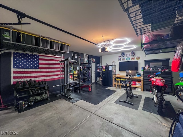 garage with a garage door opener