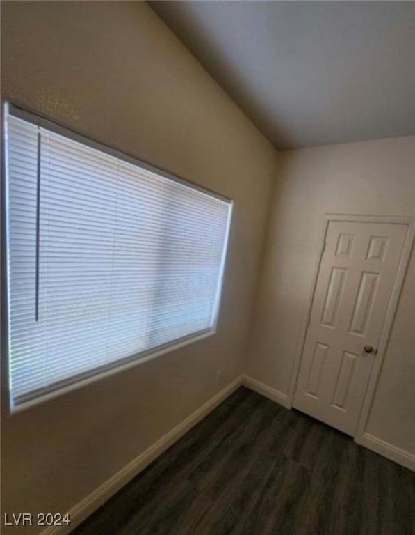 interior space featuring dark hardwood / wood-style flooring and vaulted ceiling