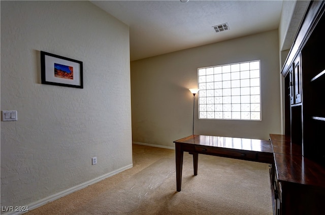 view of carpeted home office