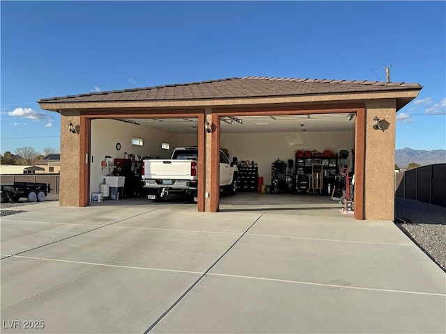 garage with a mountain view