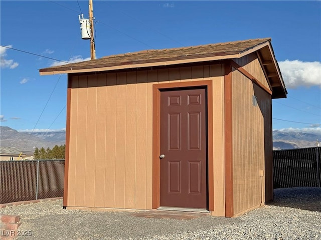 view of outdoor structure with a mountain view