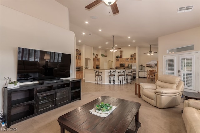 living room with french doors