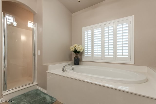 bathroom with shower with separate bathtub