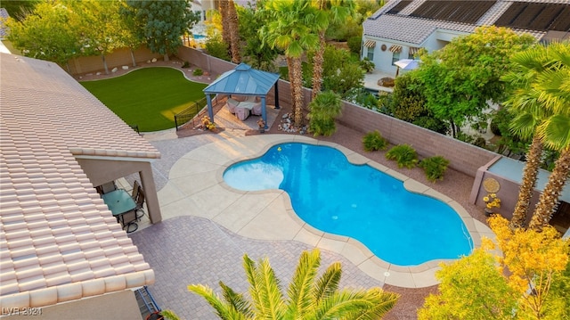 view of pool featuring a gazebo and a patio