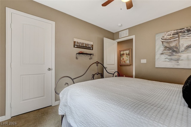 bedroom featuring carpet flooring and ceiling fan