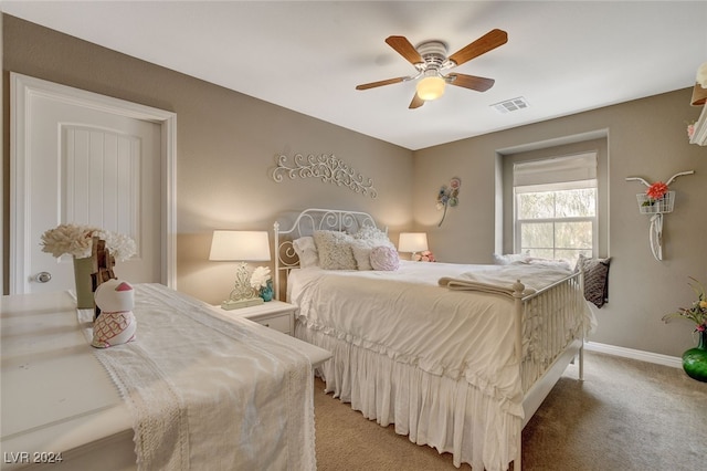 bedroom featuring carpet flooring and ceiling fan