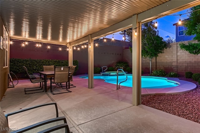 exterior space featuring a fenced in pool