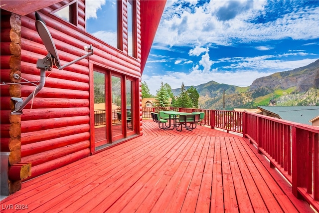 deck featuring a mountain view