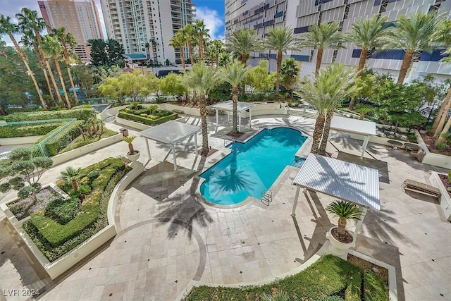 view of swimming pool featuring a patio