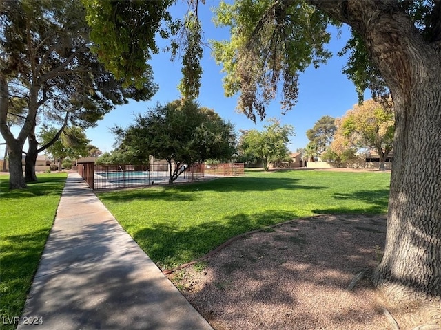 view of community with a yard and a pool