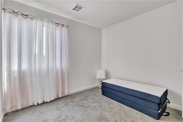 bedroom featuring light carpet