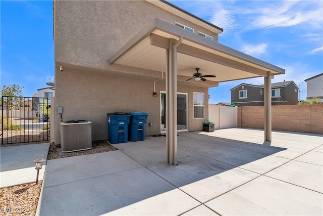 view of patio / terrace featuring central AC and ceiling fan