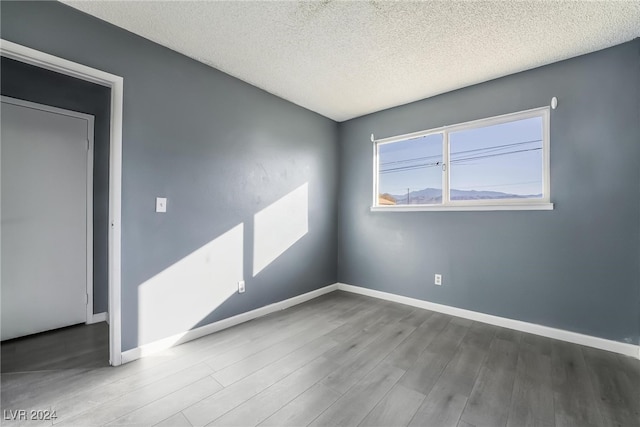 spare room featuring wood-type flooring and a textured ceiling