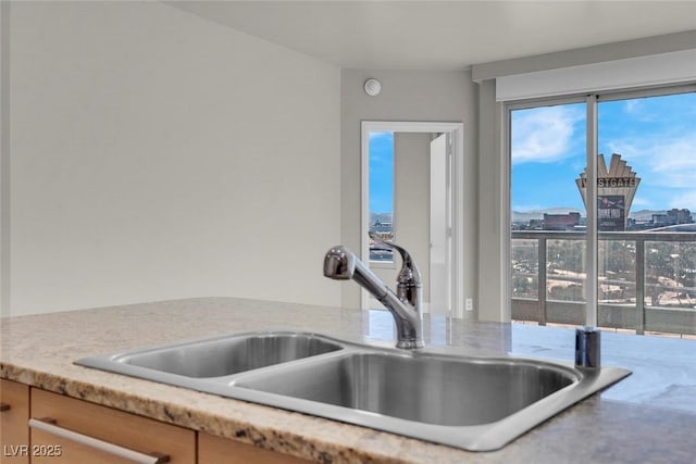 kitchen with light brown cabinetry and sink