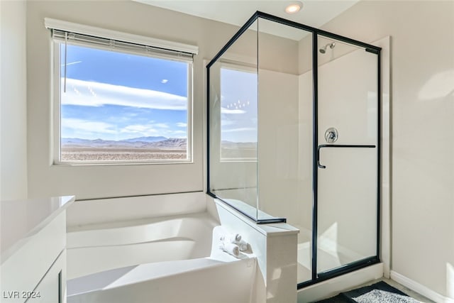 bathroom featuring plenty of natural light and independent shower and bath