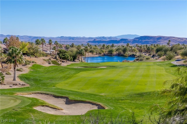 surrounding community with a water and mountain view