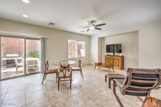 interior space featuring ceiling fan