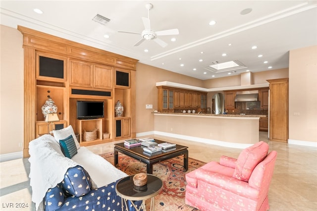 living room featuring ceiling fan