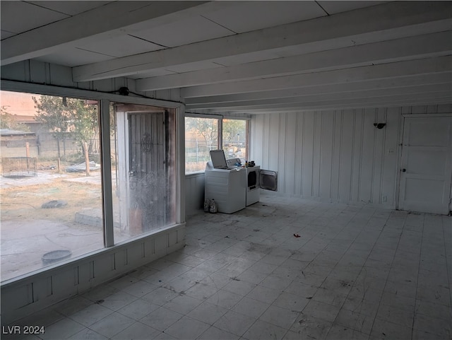 interior space featuring wooden walls