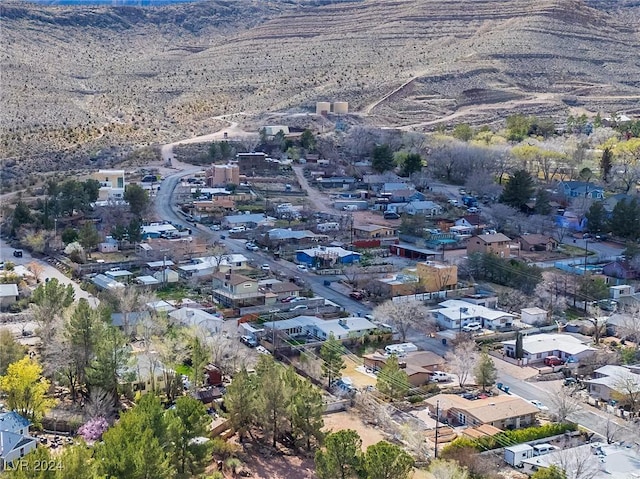 birds eye view of property with a mountain view