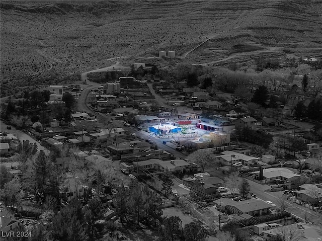birds eye view of property featuring a mountain view