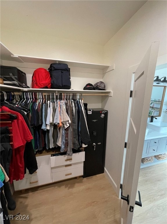 spacious closet with light hardwood / wood-style flooring