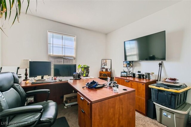 home office featuring light carpet