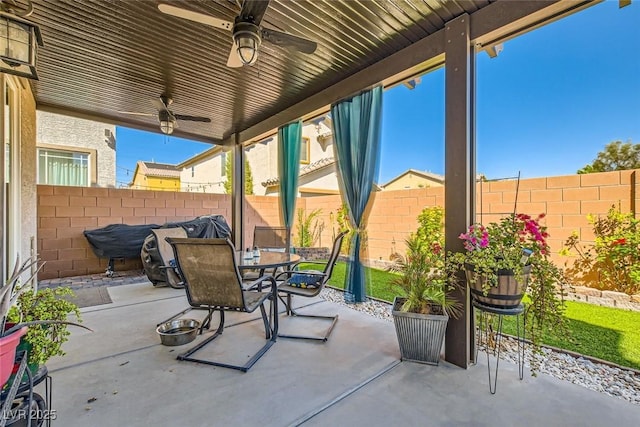 view of patio / terrace with ceiling fan