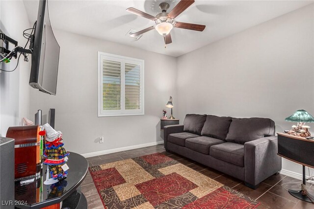 living room with ceiling fan