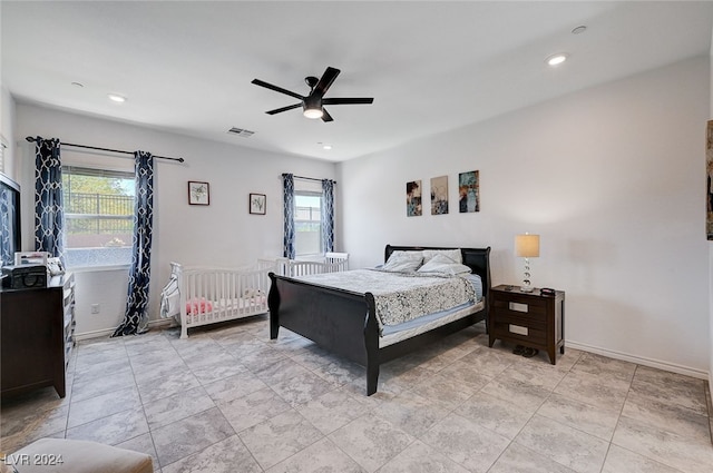 bedroom featuring ceiling fan