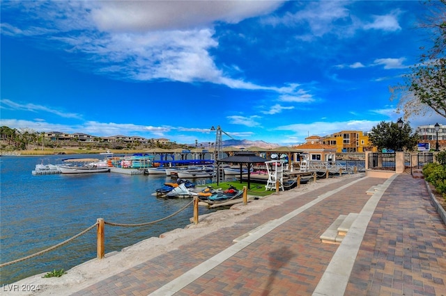 view of dock with a water view