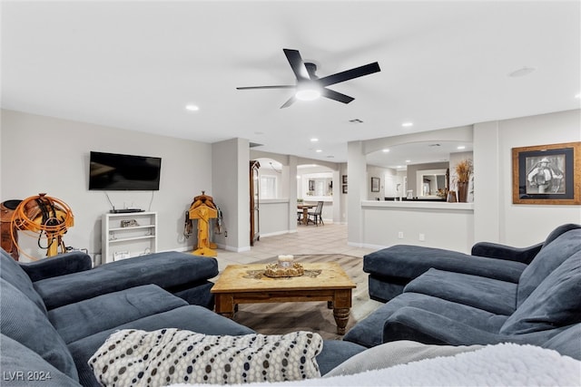 living room with ceiling fan