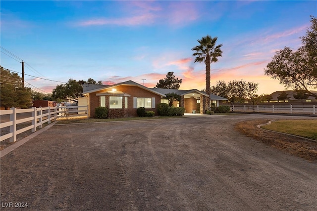 view of single story home