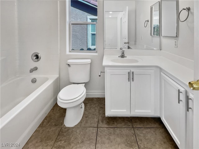 full bathroom with vanity, toilet, shower / bathing tub combination, and tile patterned floors