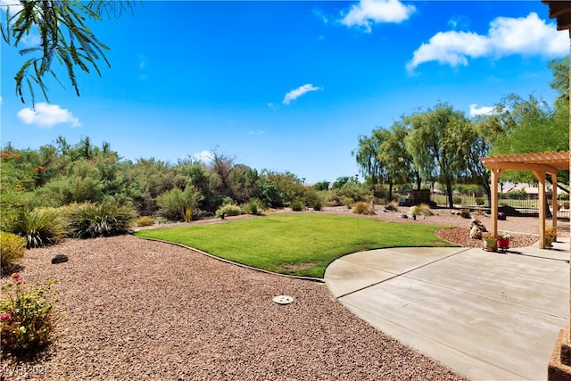 view of yard featuring a patio and a pergola