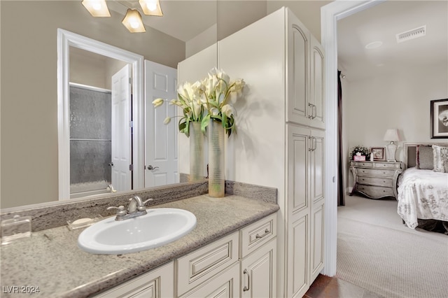 bathroom with a shower and vanity