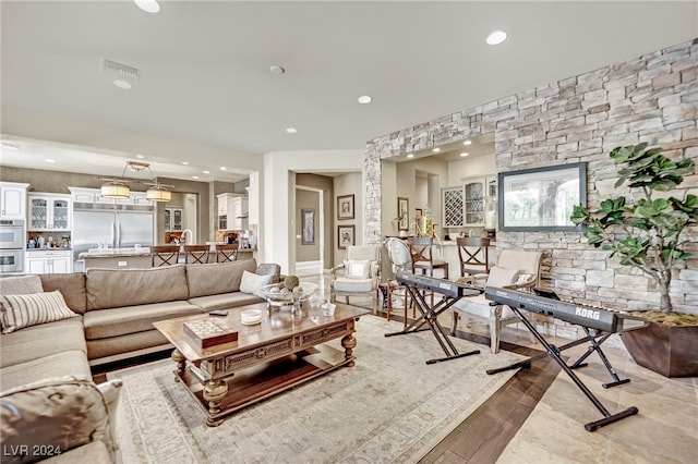 living room with light wood-type flooring