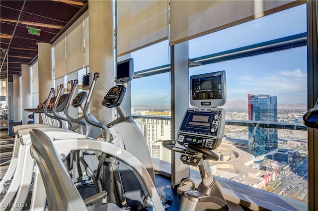 gym with floor to ceiling windows and plenty of natural light