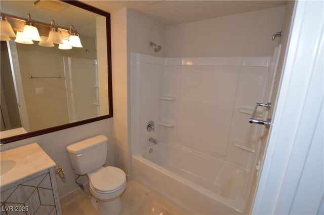 full bathroom featuring vanity,  shower combination, and toilet