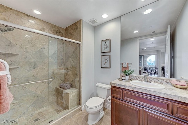 full bath with visible vents, recessed lighting, vanity, and toilet