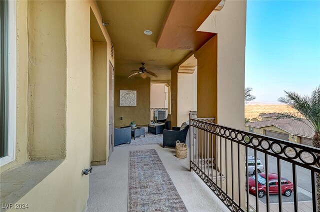 balcony with ceiling fan