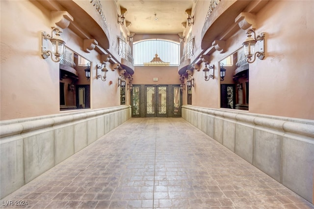 hallway with a high ceiling